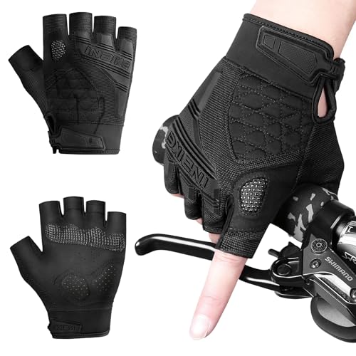 INBIKE Fahrradhandschuhe Herren Halbfinger Sommer MTB Handschuhe Kurz Atmungsaktive rutschfest Radhandschuhe Schwarz S von INBIKE