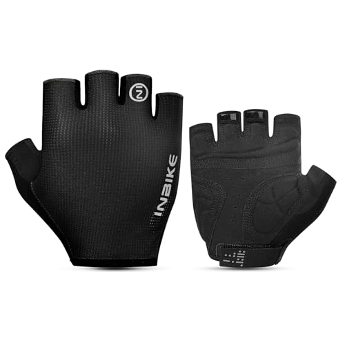 INBIKE Fahrradhandschuhe Herren Halbfinger Sommer MTB Handshcuhe Fahrrad Radsport Liecht Atmungsaktiv Reflektierend Cycling Gloves Schwarz M von INBIKE