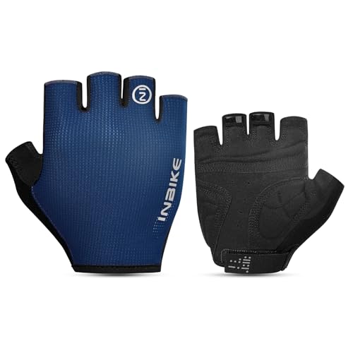 INBIKE Fahrradhandschuhe Herren Halbfinger Sommer MTB Handshcuhe Fahrrad Radsport Liecht Atmungsaktiv Reflektierend Cycling Gloves Schwarz Marine XXL von INBIKE