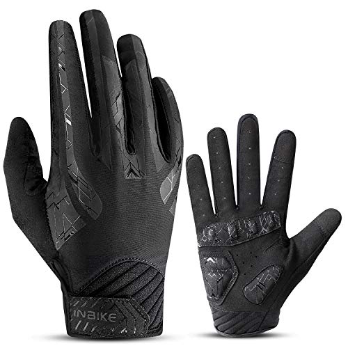 INBIKE Fahrradhandschuhe Herren Lang MTB Handschuhe Damen Atmungsaktiv Elastische rutschfest Touchscreen Radhandschuhe Für Radfahren Downhill Road Cycling Schawarz S von INBIKE