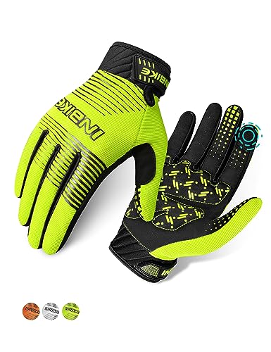 INBIKE Fahrradhandschuhe MTB Handschuhe Laufhandschuhe Atmungsaktiv Touchscreen rutschfest Stoßdämpfende Langfinger für Mountainbike Downhill Radsport Herren Damen,Grün,XL von INBIKE