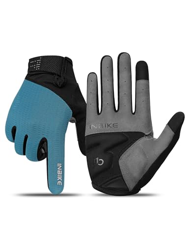 INBIKE Fahrradhandschuhe MTB Moutainbike Handschuhe Langfinger Herren Touchscreen rutschfest Stoßfest Elastisch Reflektierend Atmungsaktiv Radsport Multifunkton IHC406 Blau L von INBIKE