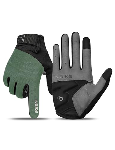 INBIKE Fahrradhandschuhe MTB Moutainbike Handschuhe Langfinger Herren Touchscreen rutschfest Stoßfest Elastisch Reflektierend Atmungsaktiv Radsport Multifunkton IHC406 Grün M von INBIKE