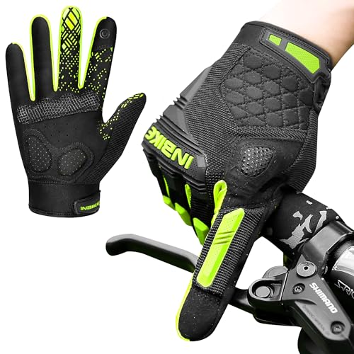 INBIKE MTB Handschuhe Herren Sommer Vollfinger Fahrradhandschuhe Lang Motocross Atmungsaktive Touchscreen rutschfest Radhandschuhe für Radfahren Moutainbike Rennrad Grün L von INBIKE