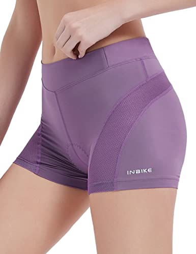 INBIKE Radlerhose Damen Gepolstert Kurz Fahrradhose Fahrrad Unterwäsche mit Polster High Waist Radhose Atmungsaktive Schnelltrocknend Elastische Lila, M von INBIKE