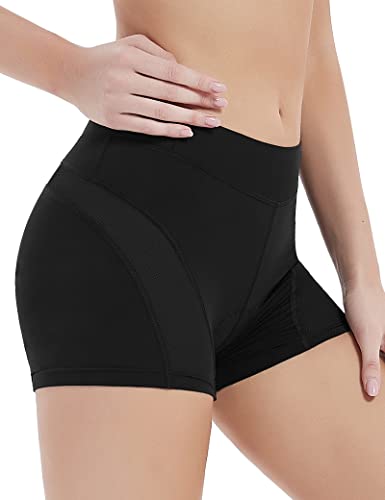 INBIKE Radlerhose Damen Gepolstert Kurz Fahrradhose Fahrrad Unterwäsche mit Polster High Waist Radhose Atmungsaktive Schnelltrocknend Elastische Schwarz, L von INBIKE