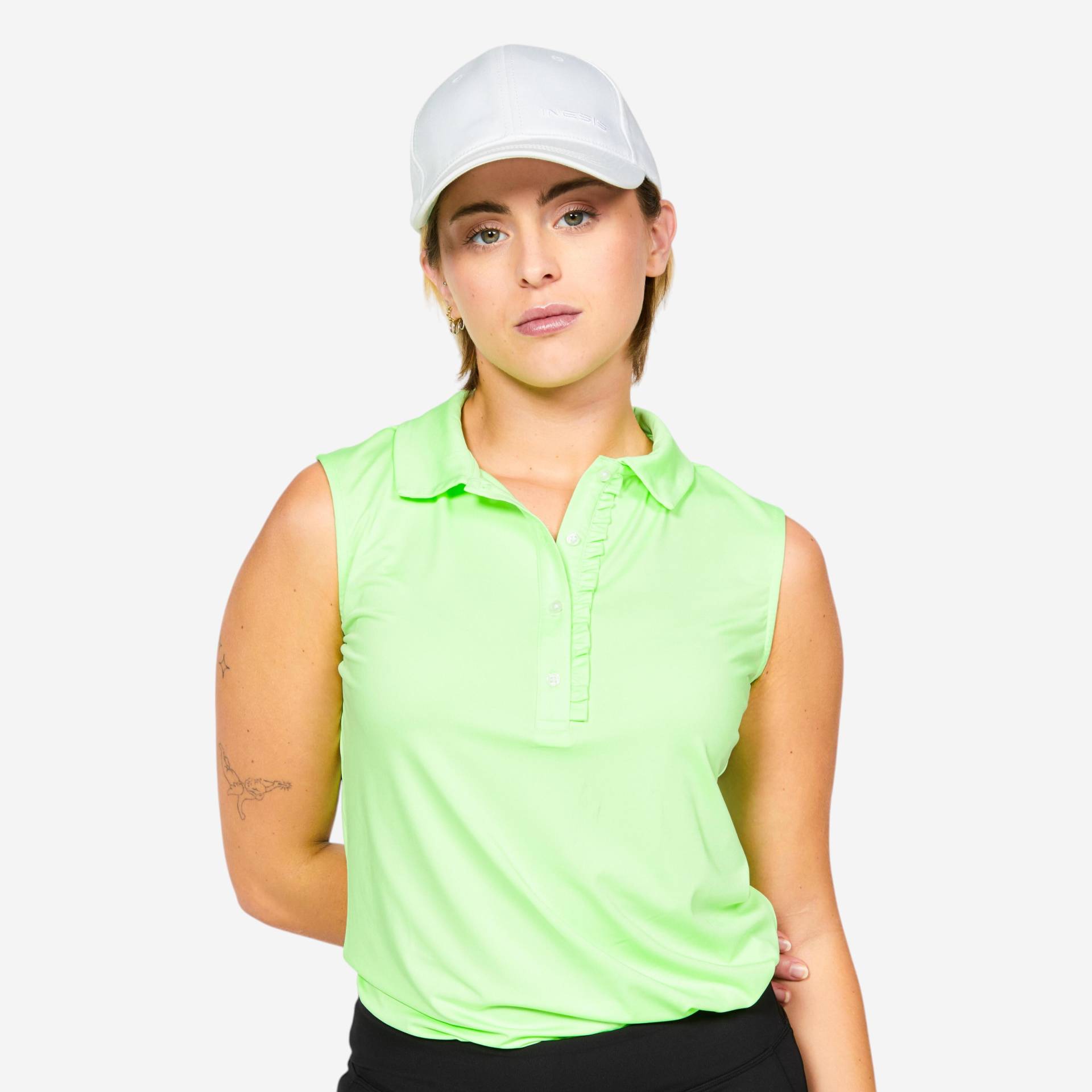 Damen Golf Poloshirt ärmellos - WW500 neongrün Damen Golf Poloshirt ärmellos - WW500 neongrün von INESIS