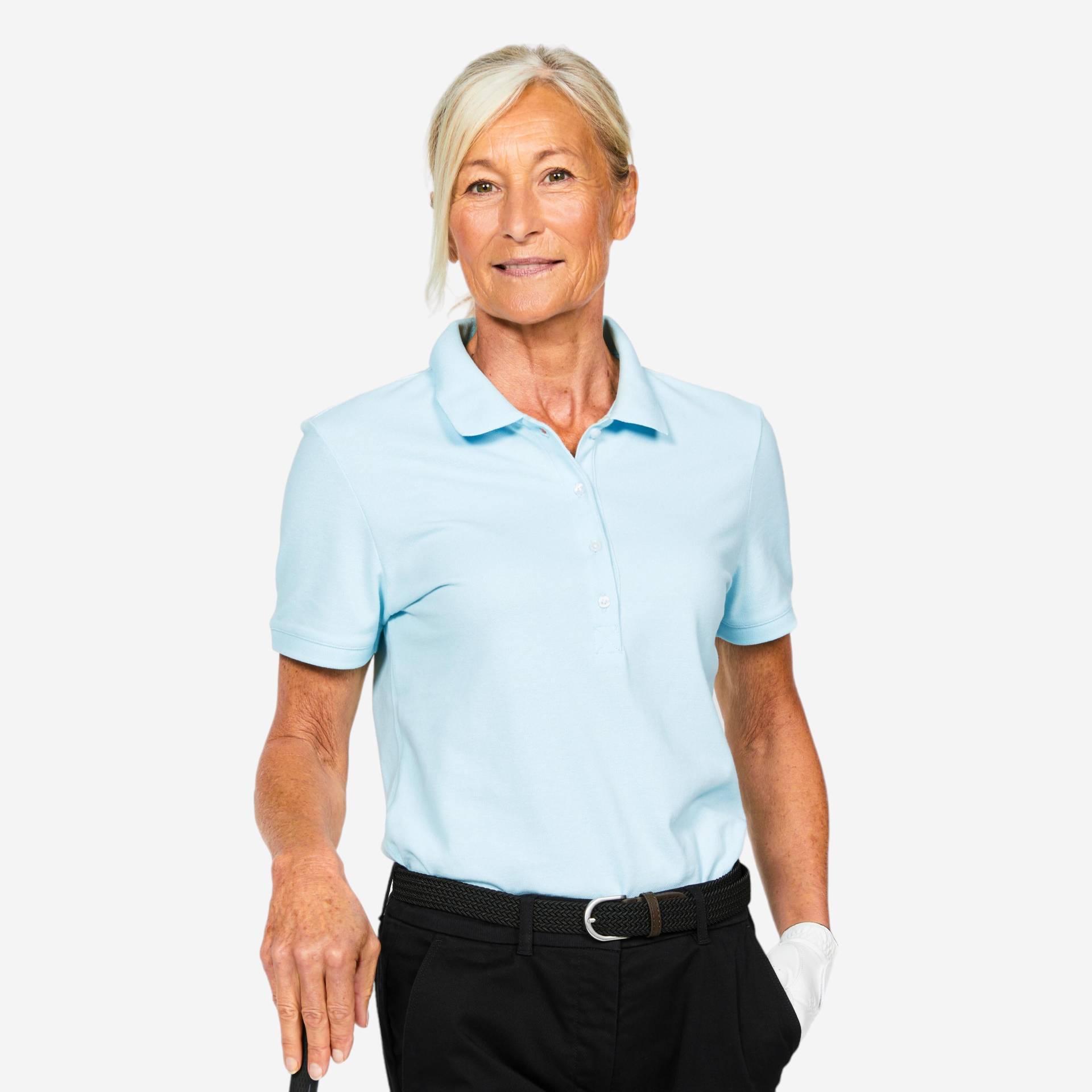 Damen Golf Poloshirt kurzarm Baumwolle - MW500 blassblau Damen Golf Poloshirt kurzarm Baumwolle - MW500 blassblau von INESIS