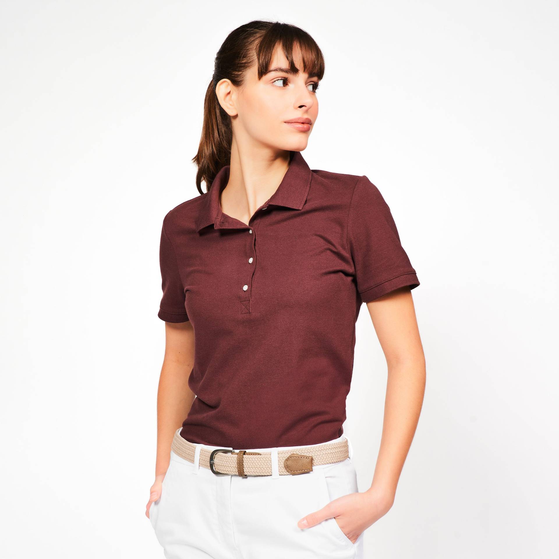 Damen Golf Poloshirt kurzarm Baumwolle - MW500 dunkelbraun Damen Golf Poloshirt kurzarm Baumwolle - MW500 dunkelbraun von INESIS
