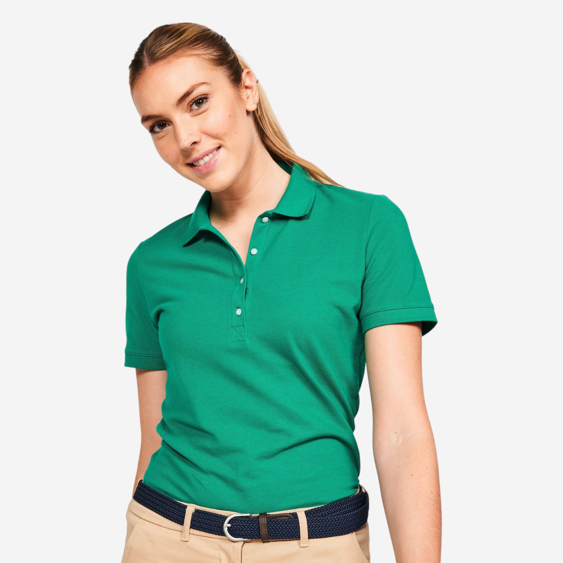 Damen Golf Poloshirt kurzarm Baumwolle - MW500 grün Damen Golf Poloshirt kurzarm Baumwolle - MW500 grün von INESIS