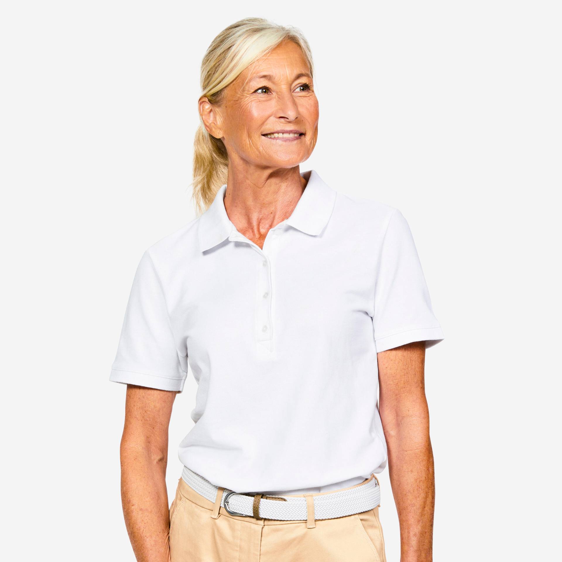 Damen Golf Poloshirt kurzarm Baumwolle - MW500 weiss von INESIS