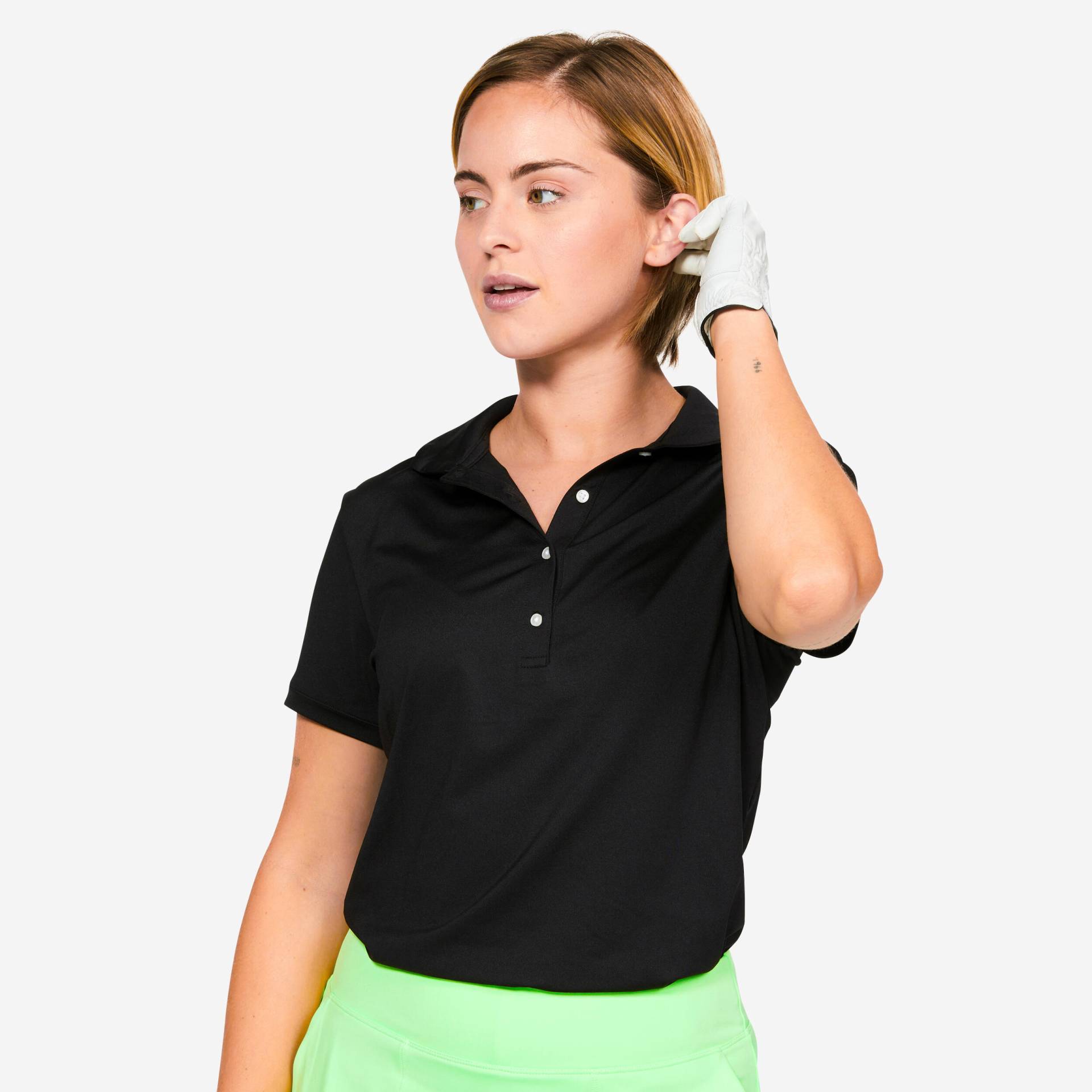 Damen Golf Poloshirt kurzarm - WW500 schwarz von INESIS
