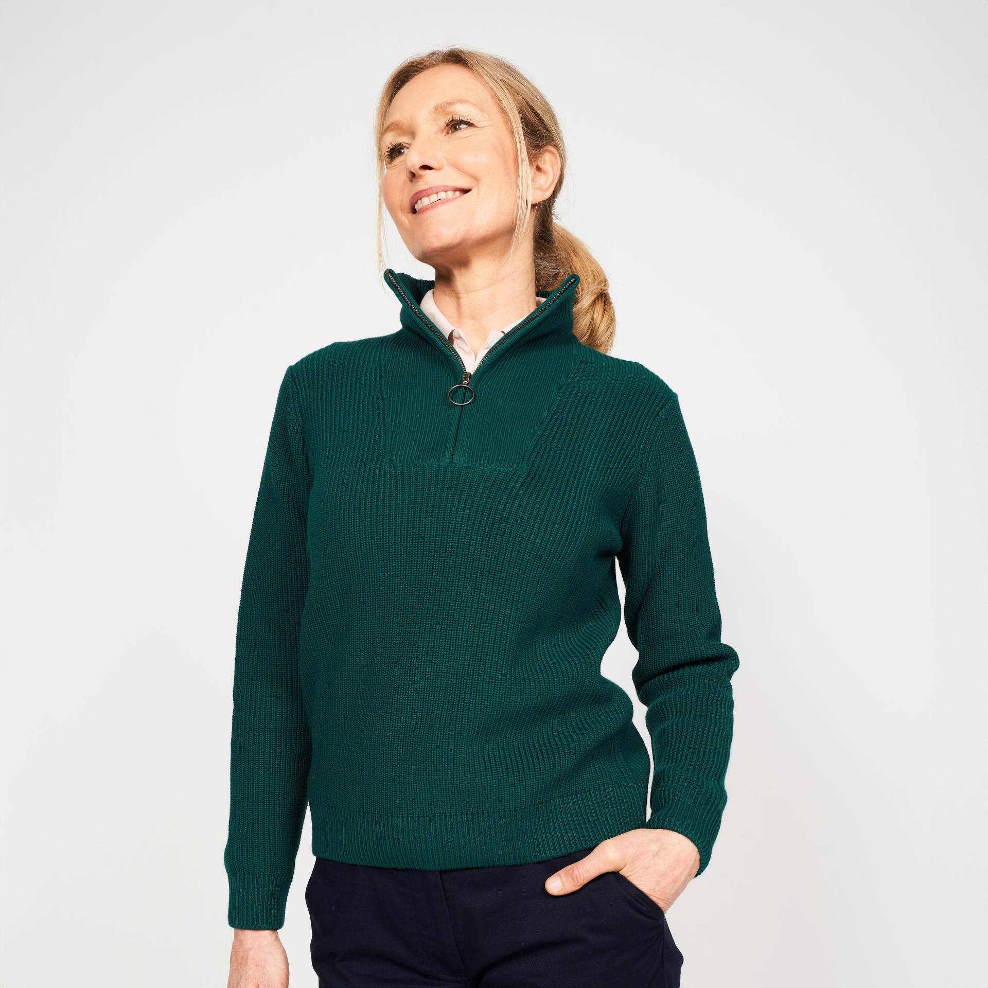 Damen Golf Pullover Kurzreissverschluss - MW500 grün von INESIS