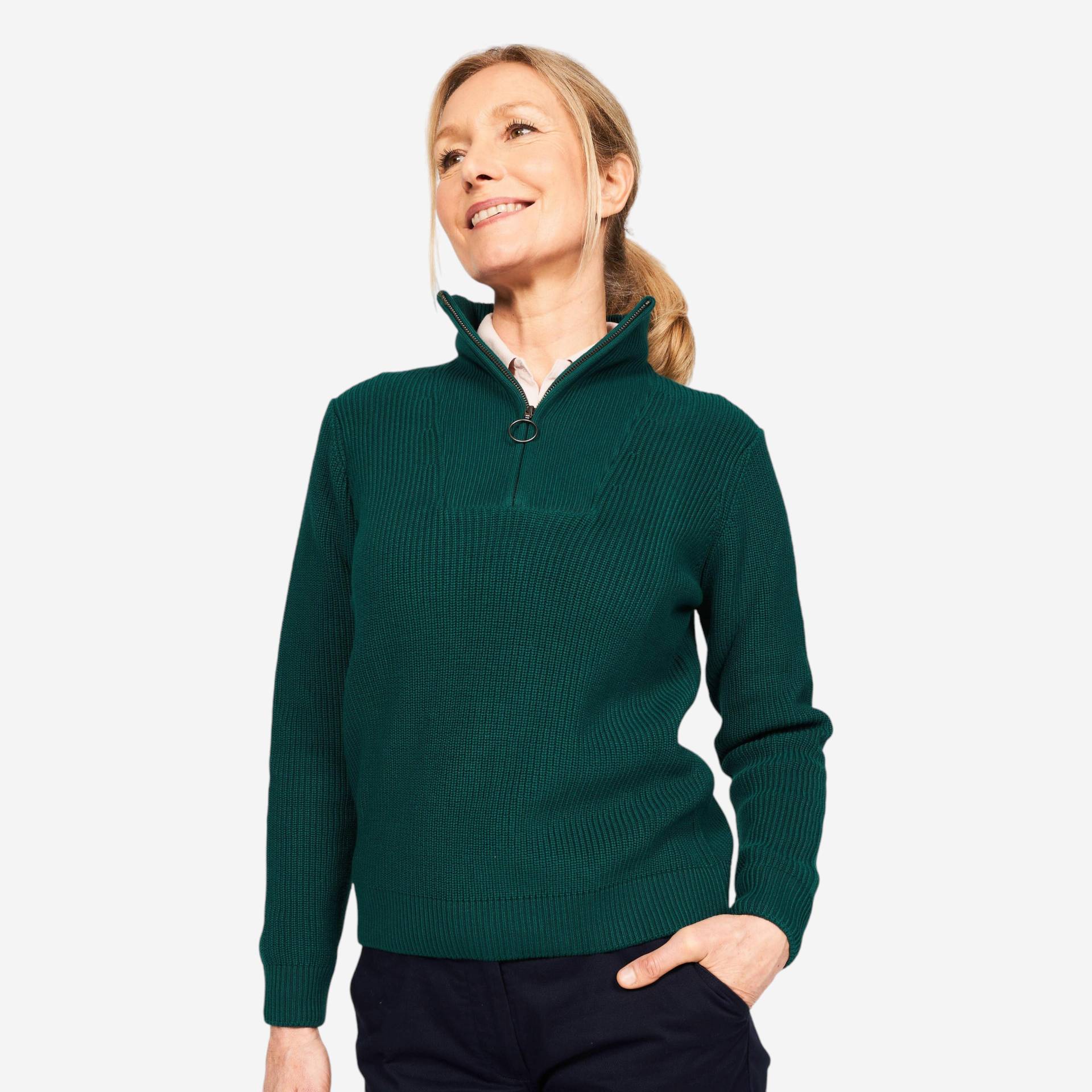 Damen Golf Pullover Kurzreissverschluss - MW500 grün Damen Golf Pullover Kurzreissverschluss - MW500 grün von INESIS