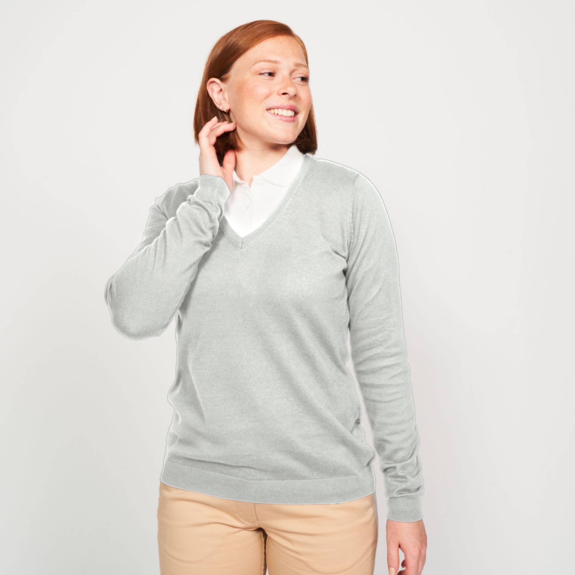 Damen Golf Pullover V-Ausschnitt Baumwolle - CW 100 grau von INESIS