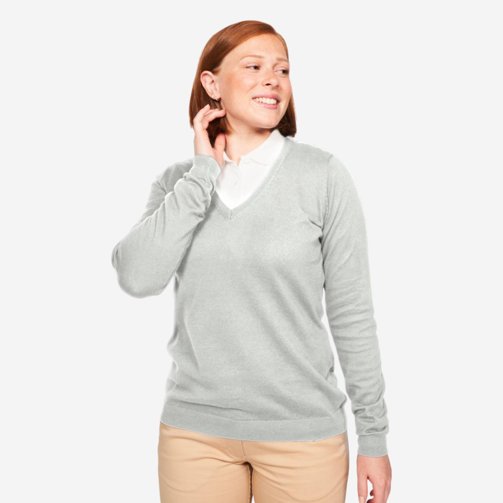 Damen Golf Pullover V-Ausschnitt Baumwolle - CW 100 grau Damen Golf Pullover V-Ausschnitt Baumwolle - CW 100 grau von INESIS