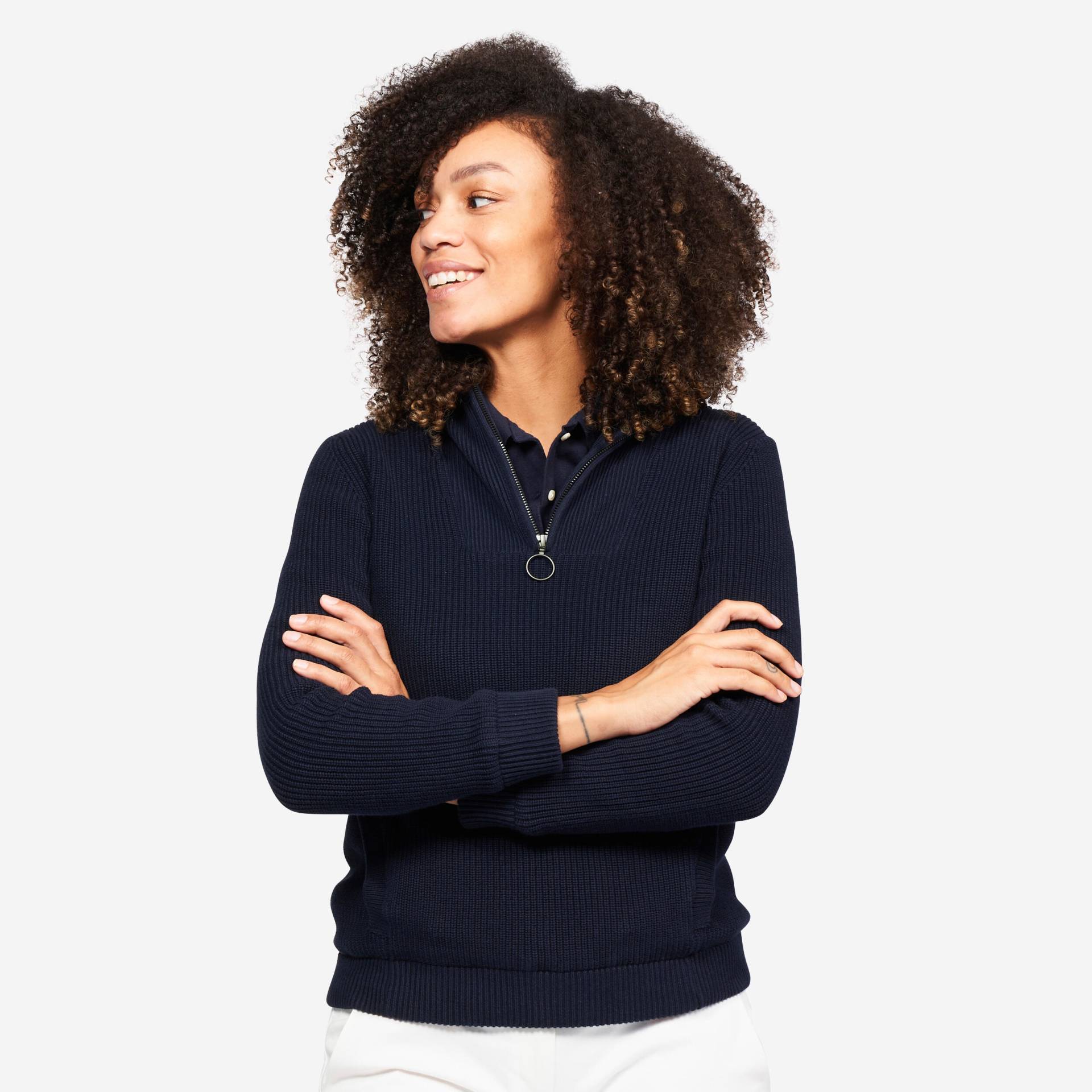 Damen Golf Windbreaker Kurzreissverschluss Pullover - MW500 marineblau Damen Golf Windbreaker Kurzreissverschluss Pullover - MW500 marineblau von INESIS