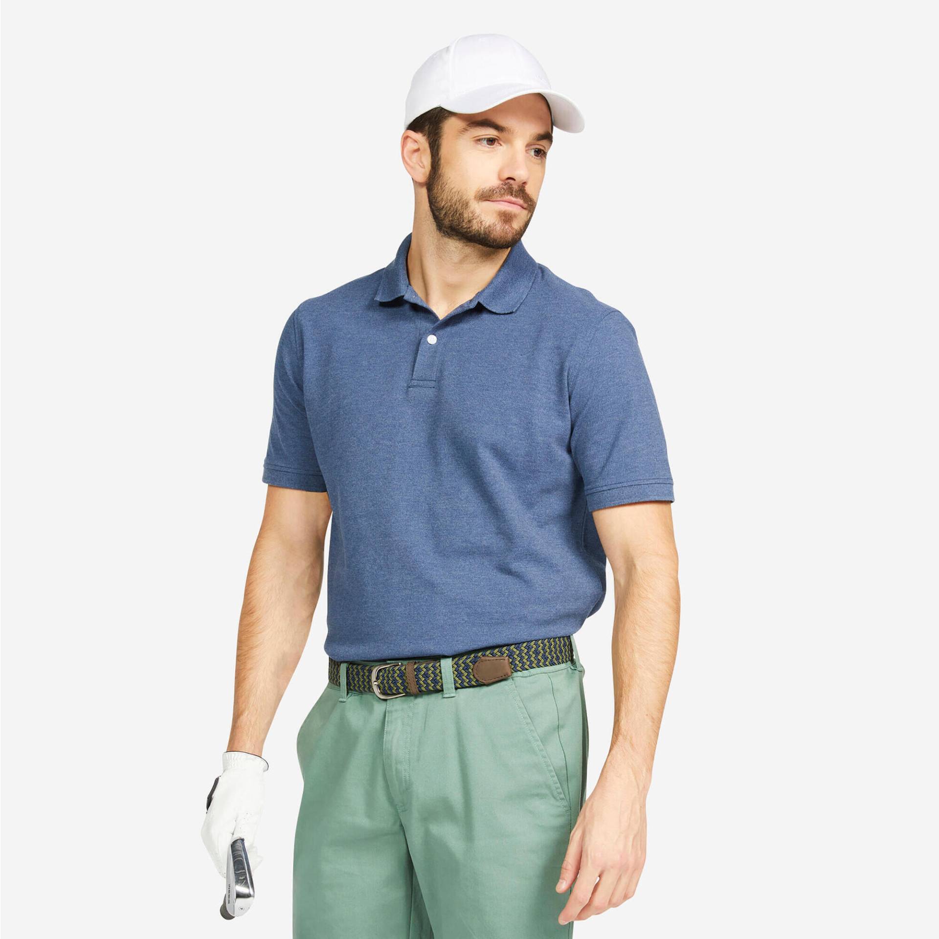 Herren Golf Poloshirt kurzarm Baumwolle - MW500 schieferblau von INESIS