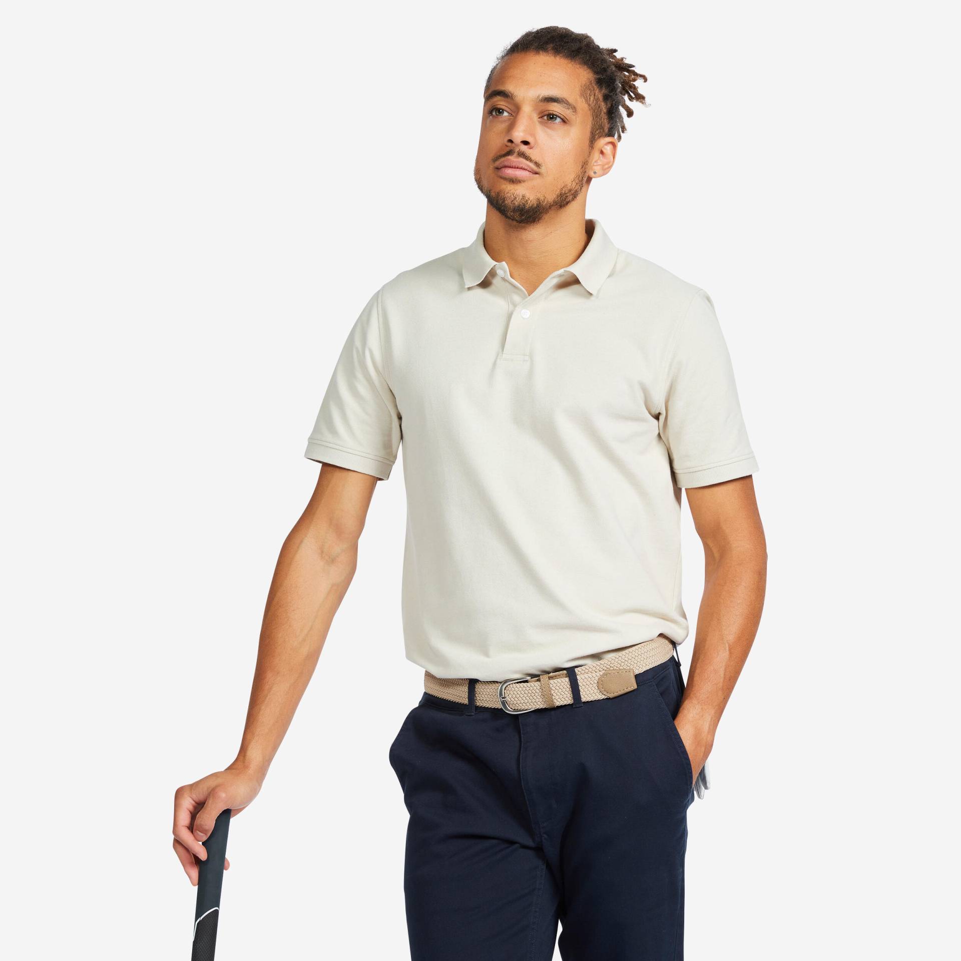 Herren Golf Poloshirt kurzarm Baumwolle - MW500 leinenweiss von INESIS