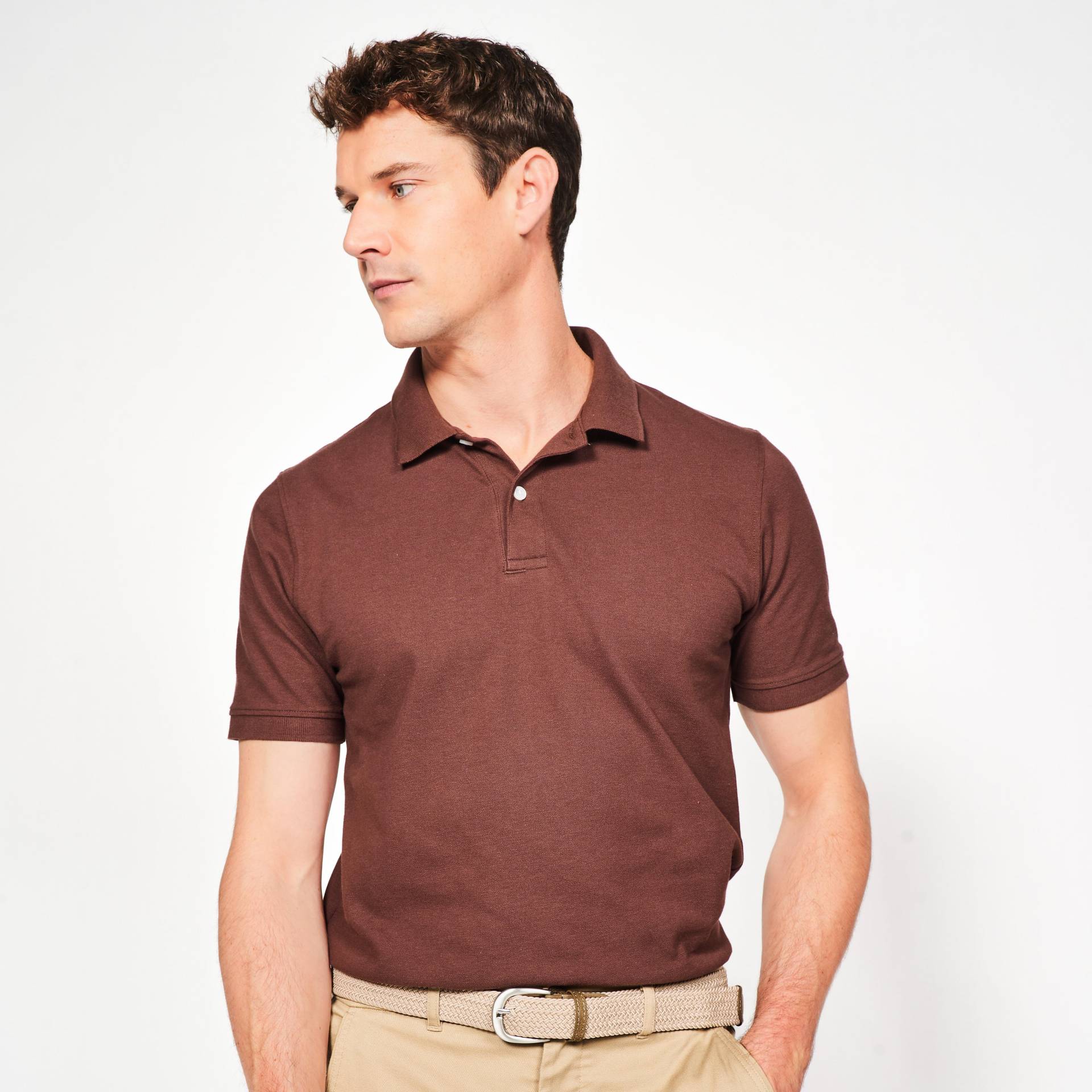 Herren Golf Poloshirt kurzarm Baumwolle - MW500 braun Herren Golf Poloshirt kurzarm Baumwolle - MW500 braun von INESIS