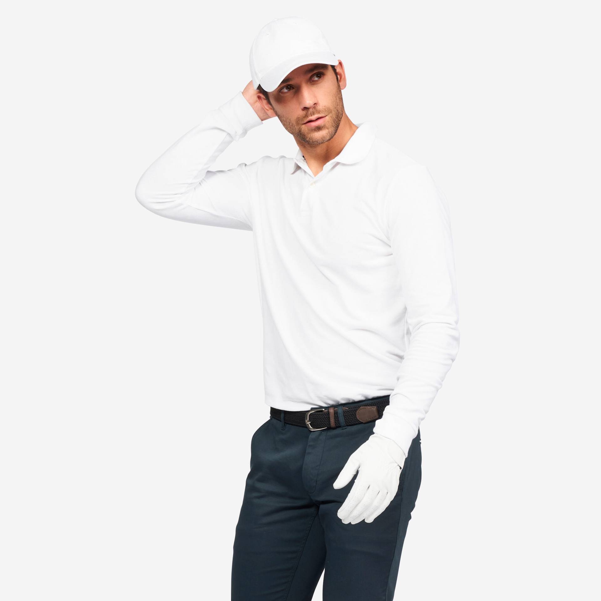 Herren Golf Poloshirt langarm - MW500 weiss Herren Golf Poloshirt langarm - MW500 weiss von INESIS