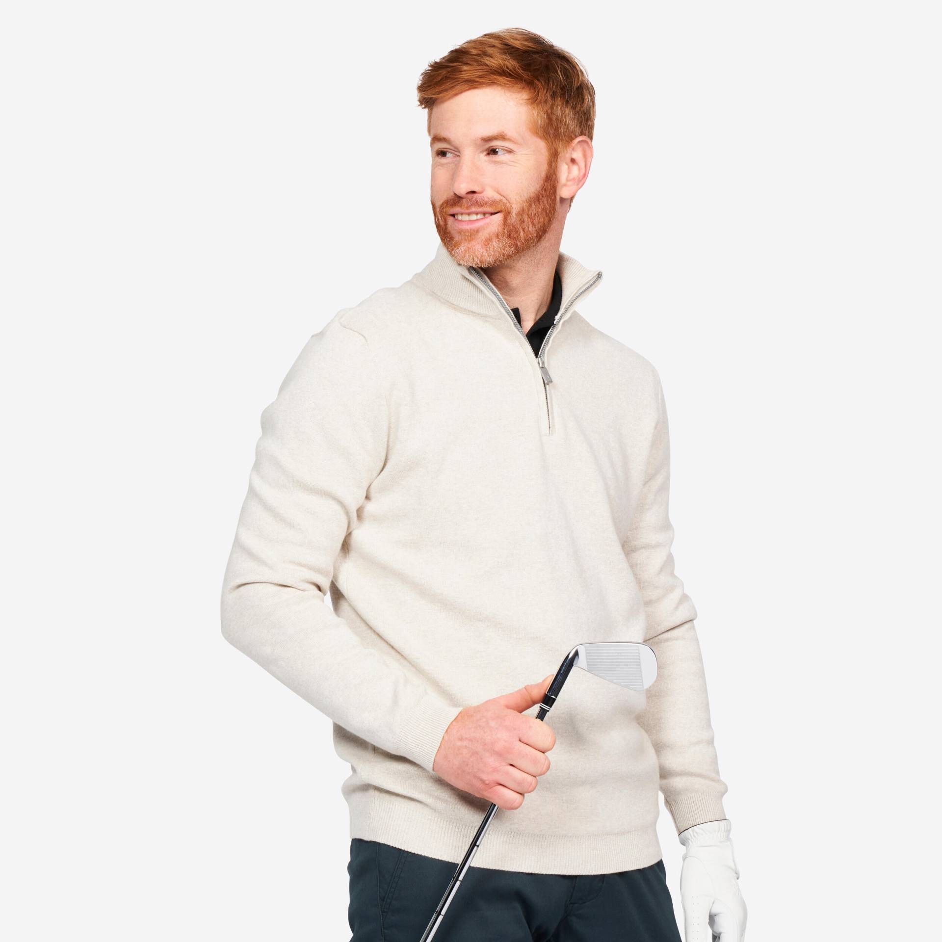 Herren Golfpullover Kurzreissverschluss - MW500 natur von INESIS