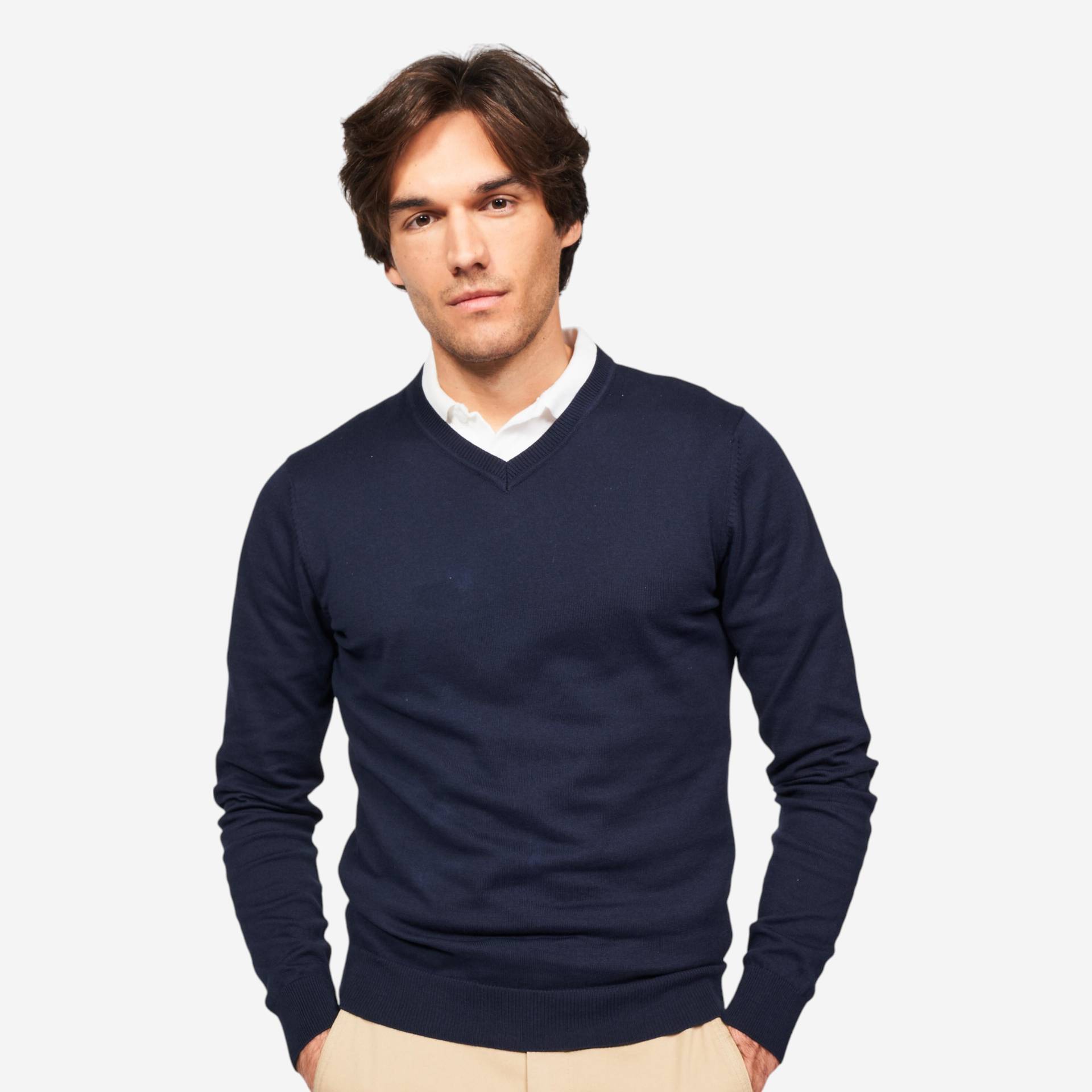 Herren Golf Pullover V-Ausschnitt Baumwolle - CW100 marineblau Herren Golf Pullover V-Ausschnitt Baumwolle - CW100 marineblau von INESIS