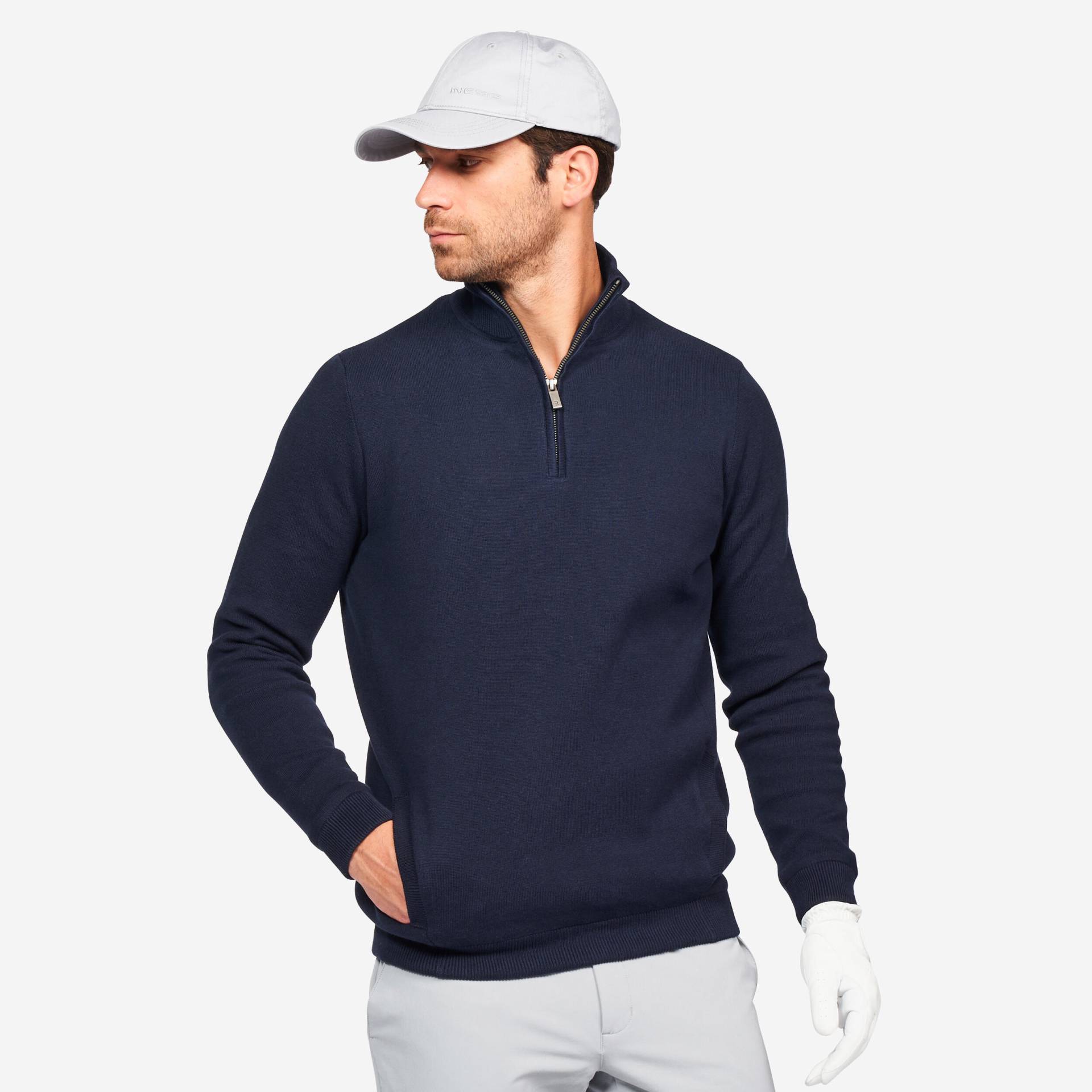 Herren Golfpullover winddicht Kurzreissverschluss - MW500 marineblau von INESIS