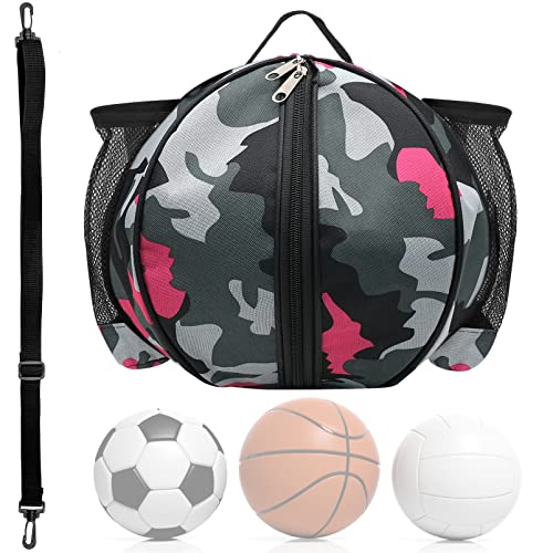 INHEMING Basketball Tasche, Basketball Sack mit Ballnetz,Runde Umhängetasche Tasche Balltasche für Basketball Fussball Volleyball - Rosenrot von INHEMING