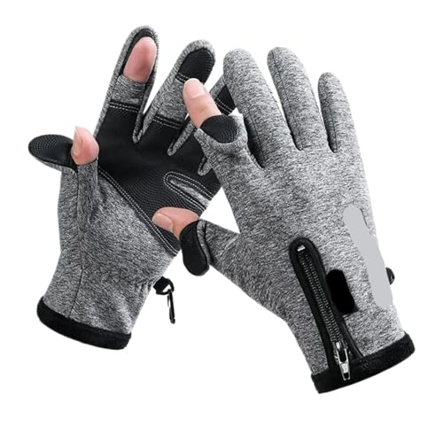 INIULLUV Kletterhandschuhe 1 Paar wasserdichte Winter Angeln Handschuhe 2 Finger Flip Winddicht Frauen Männer Handschuhe Samt Warme Schutz Fisch Angeln Handschuhe Für Abseilen, Bergsteigen(Grey,L) von INIULLUV