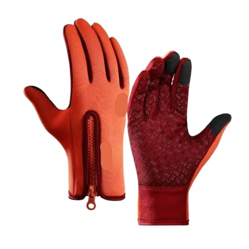 INIULLUV Kletterhandschuhe Herbst Winter Motorrad Handschuhe Frauen Winddicht Anti-rutsch Warm Halten for Arbeit Handschuhe Männer Sport Fahrrad Für Abseilen, Bergsteigen(Orange,S) von INIULLUV