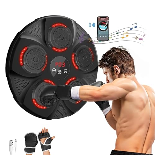 INMORVEN Music Boxing Machine Smart,LED Musik-Boxmaschine mit Boxhandschuhen,Unterstützt Bluetooth,9 Geschwindigkeitsmodi und Zählmodus Für Erwachsene und Kinder Exercise Haus, Indoor und Gym von INMORVEN