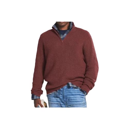 Herren Kaschmir Business Casual Pullover mit Reißverschluss, Viertelreißverschlusspullover Herren, Slim Fit Herren Pullover mit V-Ausschnitt Langarm (Red,4XL) von INOMAK