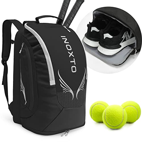 INOXTO 40L Tennisbeutel für Damen und Herren Großer Tennisrucksack kann 2 Tennisschläger halten, Reisen, Camping (schwarz) von INOXTO