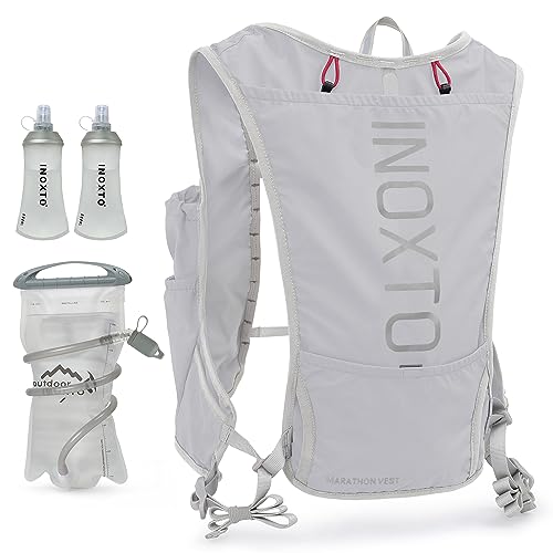 INOXTO Rucksack für Laufweste, leicht, isoliert, mit 1,5 l Wasserblase, Tagesrucksack für Wandern, Laufen, Radfahren, Rennen, Marathon, für Damen und Herren (588 Hellgrau) von INOXTO