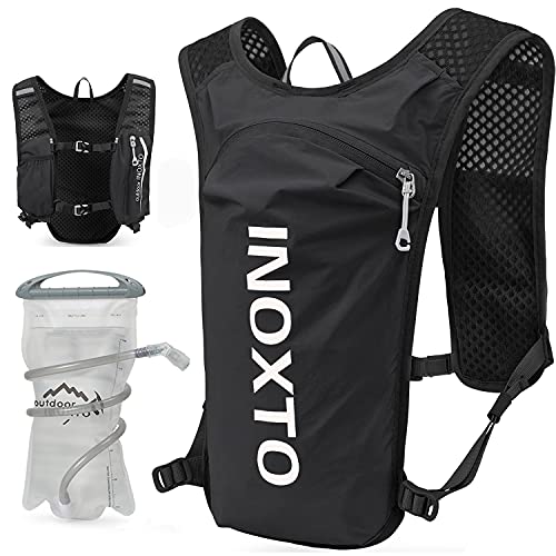 INOXTO Rucksack für Laufweste, leicht, isoliert, mit 1,5 l Wasserblase, Tagesrucksack für Wandern, Laufen, Radfahren, Rennen, Marathon, für Damen und Herren (schwarz) von INOXTO