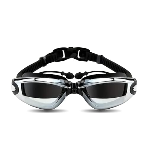 Schwimmbrille mit Ohrstöpseln - Schwimmbrille mit UV-Schutz - Anti-Beschlag-Schwimmbrille - Schwimmbrille für Damen - Schwimmbrille für Herren - Schwimmbrille mit Antibeschlag - Schwarz von INTERCABO