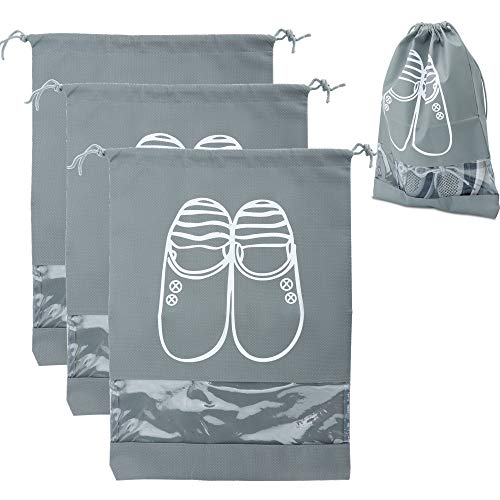 INTIRILIFE 3X Schuhbeutel in GRAU – Set mit 3 Schuhsäcken mit transparentem Fenster und Zugband aus Staub- und wasserabweisendem Vliesstoff – Schuh Organizer Aufbewahrung von INTIRILIFE