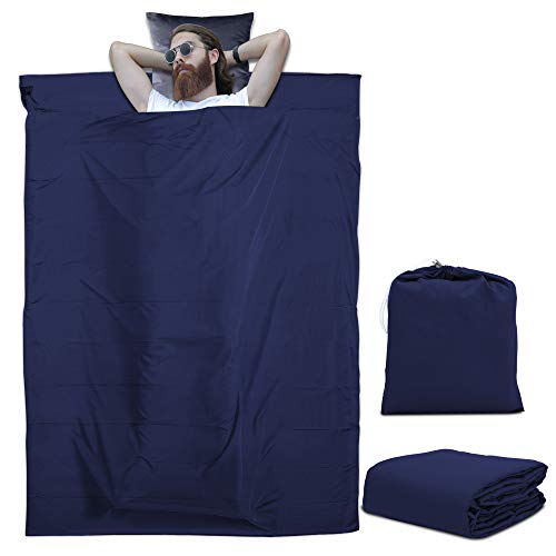 INTIRILIFE Schlafsack 115 cm x 210 cm in DUNKEL BLAU – Dünner Hüttenschlafsack Reiseschlafsack aus Polyester mit Verschluss und Aufbewahrungsbeutel von INTIRILIFE