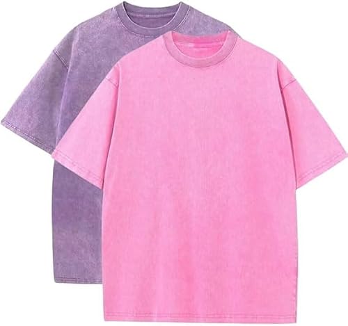 INXKED 2PCS Men Oversize T-Shirt Men's Heavy Cotton Summer T-Shirt Tee Loose Fit Short Casual Wash Solid Basic Tee Tops (05,2XL) von INXKED