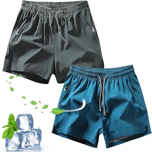 INXKED 2PCS Mens Shorts - Mens Plain Solid Color Drawstring Pocket Shorts, Mens Shorts (02,L) von INXKED