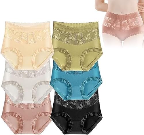 INXKED 6PCS Sexy Tummy Control Hip Lifting Seamless Ice Silk Panties, High Waist Ice Silk Seamless Shaping Panties (01,L) von INXKED