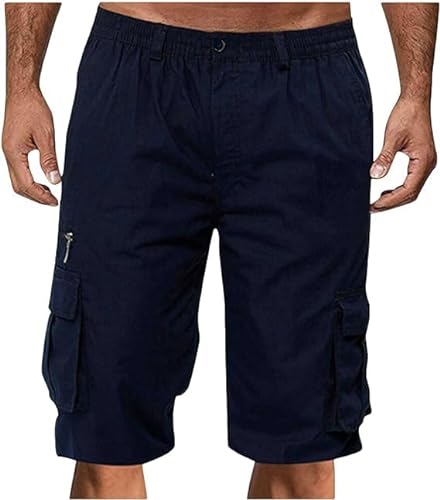INXKED Mens Elastic Waist Cargo Shorts Zipper Relaxed Stretch Lightweight Summer Outdoor Multi Pocket Casual Short Pants (01,4XL) von INXKED