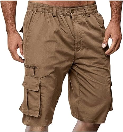 INXKED Mens Elastic Waist Cargo Shorts Zipper Relaxed Stretch Lightweight Summer Outdoor Multi Pocket Casual Short Pants (08,2XL) von INXKED