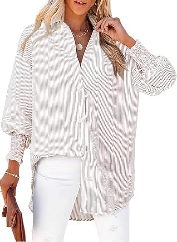 INXKED Mid-Length Shirt with Striped Lapel and Oversized Drawdown Sleeves, Striped Button Down Shirt Women (03,XL) von INXKED