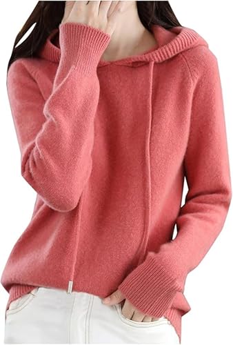 INXKED Womens Cashmere Sweater with Hooded Pullovers Knit Bottomed Female Loose Streetwear Drawstring Thick Sweater (08,2XL) von INXKED