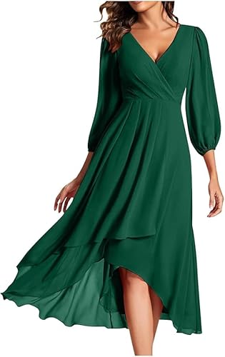 INXKED Womens Chiffon Dress Wrap V-Neck Long Sleeve Formal Dresses Cocktail Evening Gowns Wedding Guest Dresses for Wome (05,S) von INXKED