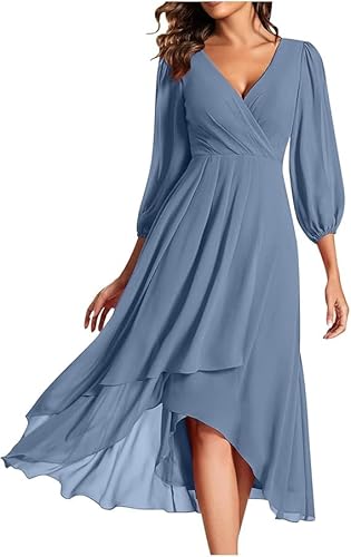 INXKED Womens Chiffon Dress Wrap V-Neck Long Sleeve Formal Dresses Cocktail Evening Gowns Wedding Guest Dresses for Wome (06,2XL) von INXKED