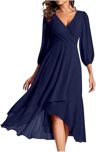 INXKED Womens Chiffon Dress Wrap V-Neck Long Sleeve Formal Dresses Cocktail Evening Gowns Wedding Guest Dresses for Wome (07,2XL) von INXKED