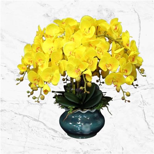 IONAZQTWW Phalaenopsis-Blumen, Kunstorchideen, Pu, Kunstblume mit Vase, Set mit künstlichen Phalaenopsis-Blumen, 60 cm, Kunstorchidee, Porzellan, Kunstblumen, natürlicher Look von IONAZQTWW